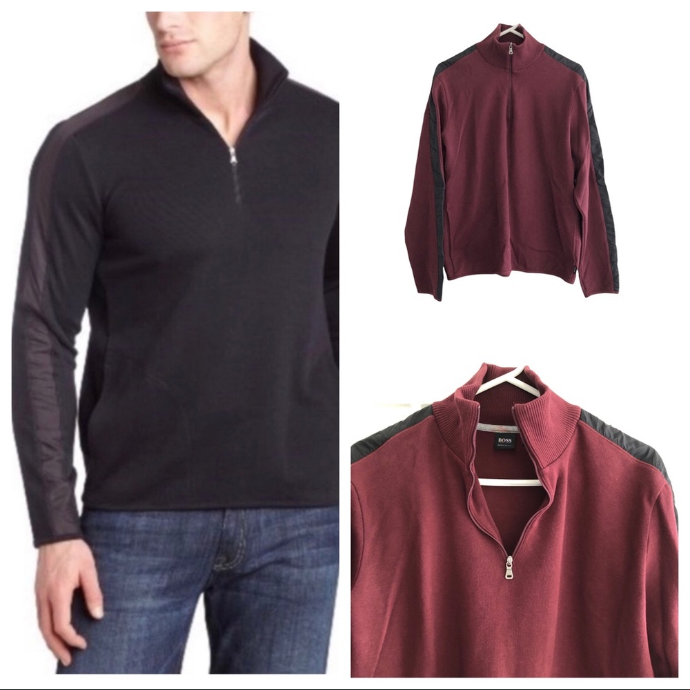 Hugo Boss Sondrio Quarter Zip Cotton Pullover mock neck Maroon XL